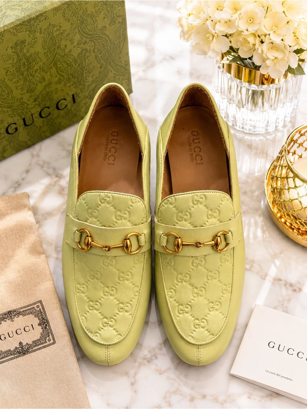 Gucci Horsebit GG Embossed Leather Loafers Green Size 11